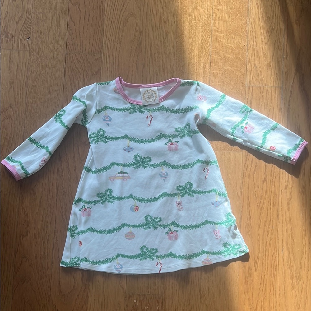 Beaufort Bonnet Holiday Long Sleeve Dress with Green and Pink Accents 4T